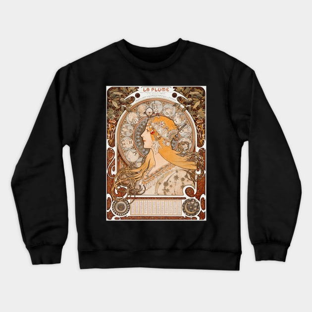 La Plume by Alphonse Maria Mucha Crewneck Sweatshirt by SteelWoolBunny